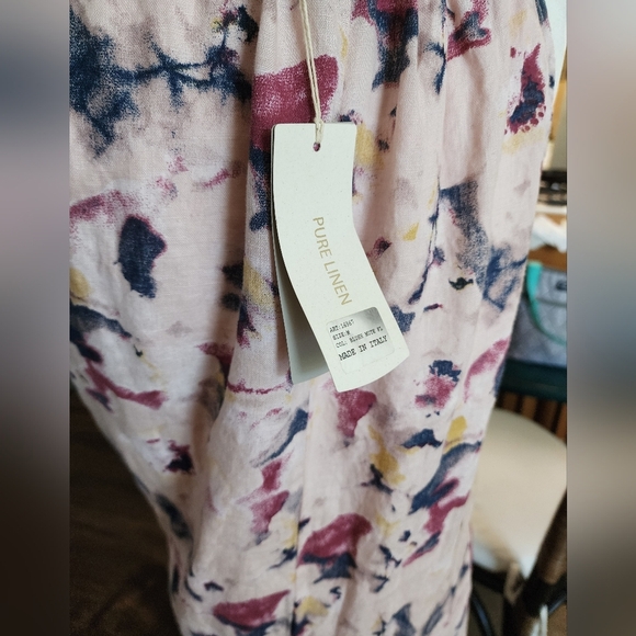 New! Pink Watercolor 100% Linen Trapeze Pullover Dress Colorful Summer MEDIUM - Picture 5 of 6